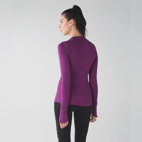 Lululemon Kanto Catch Me Long Sleeve Kanto Stripe Regal Plum Naval Blue, Size 4 - Picture 2 of 11